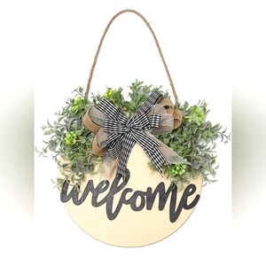 Circle Welcome Farmhouse Door Hanger Sign Wreath